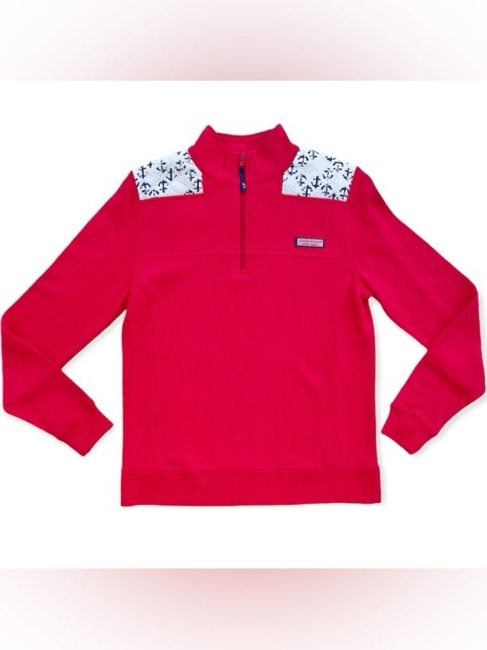 Vineyard Vines Shep Shirt Red Quarter-Zip Pullover with Anchor Panel Accents